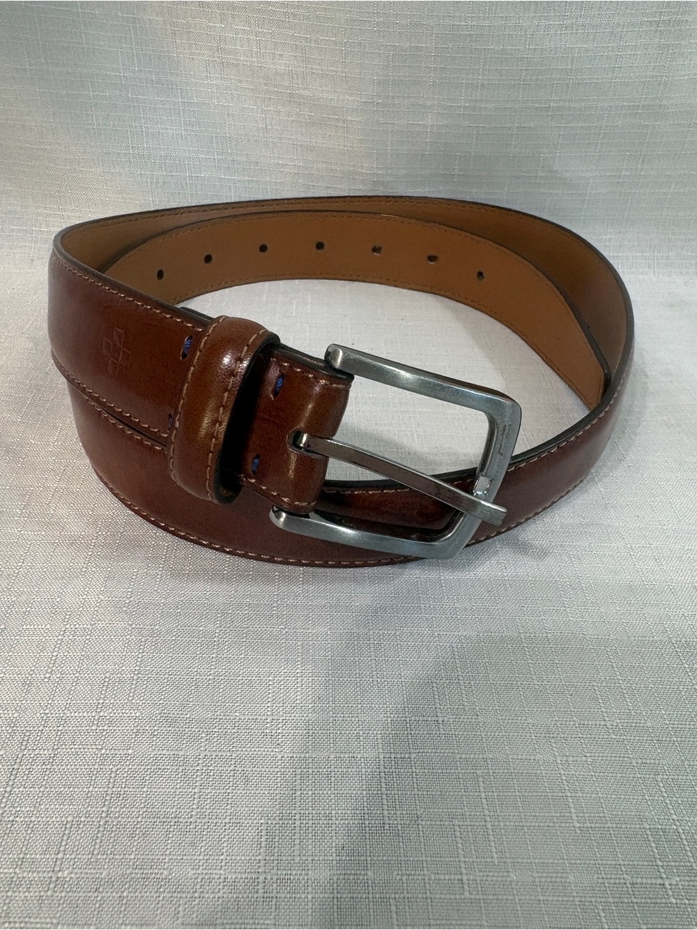 Vince Camuto Cognac Leather Belt with Silver Buckle